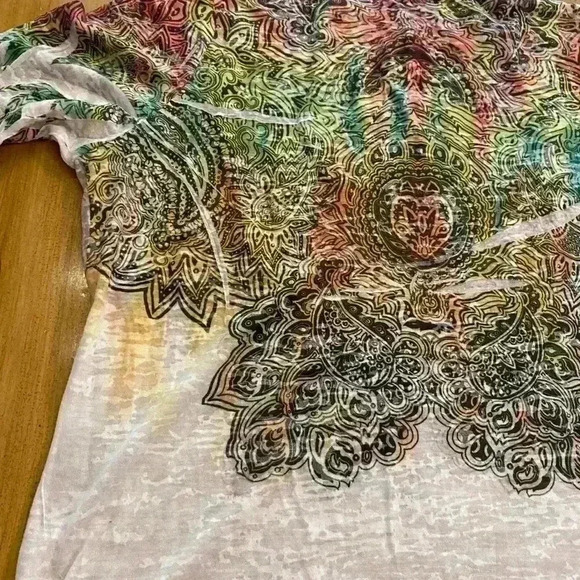 Reba Womens Long Sleeve Sheer Art Decorative Top size M-L - Picture 11 of 15